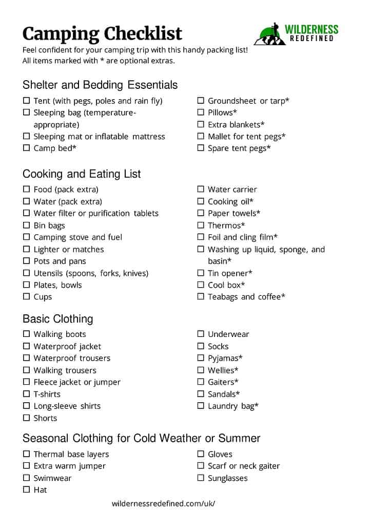 Camping essentials checklist page 1