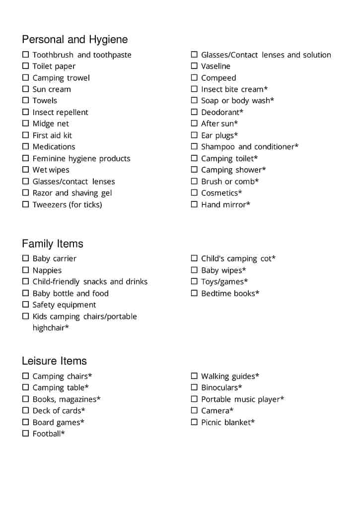 Camping essentials checklist page 2