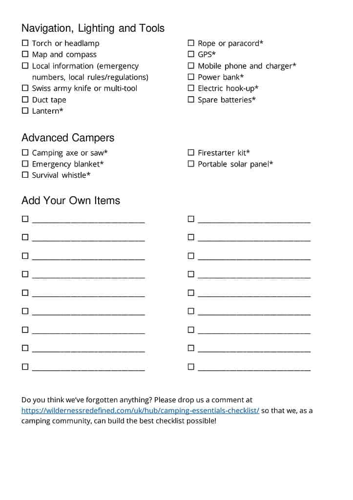 Camping essentials checklist page 3