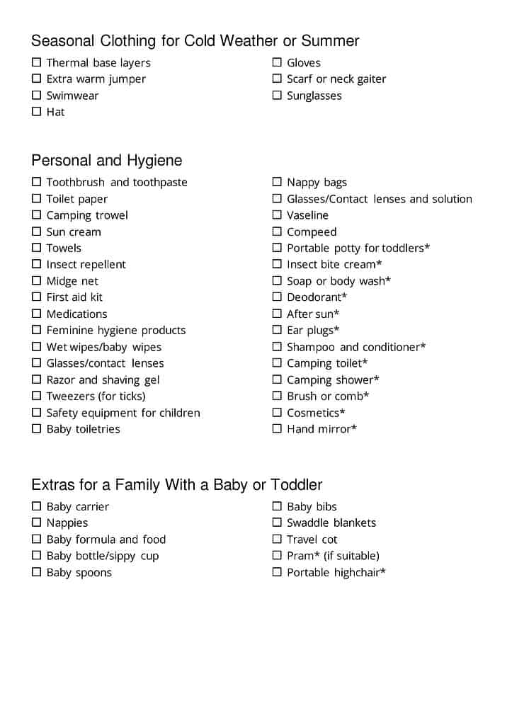 Family camping essentials checklist page 2