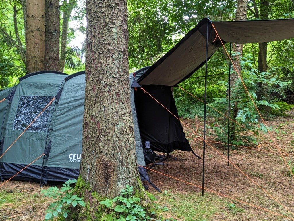 The awning fully extended when testing it for our crua tri tent review.