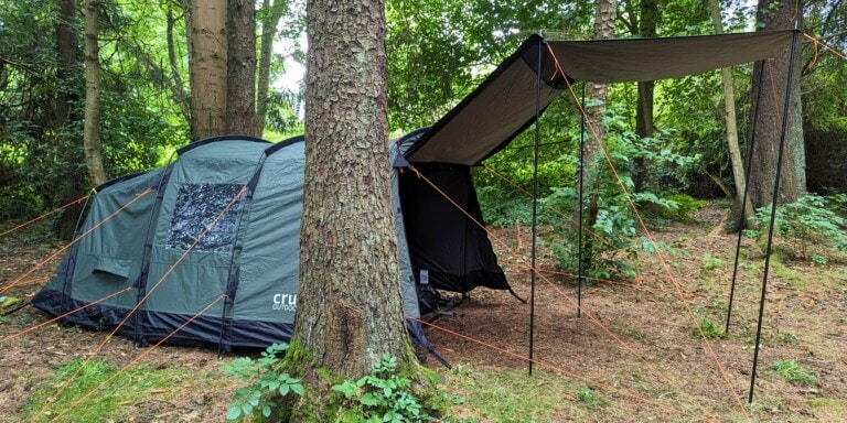 The awning fully extended when testing it for our Crua Tri tent review.