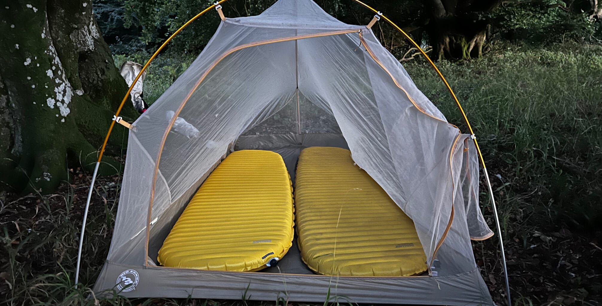 Two Thermarest NeoAir XLite NXTs inside the Big Agnes Fly Creek HV Ul2. The lack of space is one of the main themes of our Big Agnes Fly Creek HV UL2 review