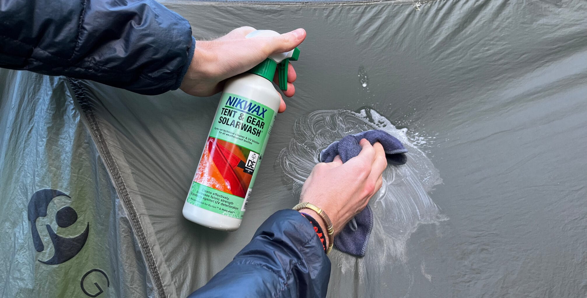 This guide recommends Nikwax Tent and Gear Solarwash when learning how to clean a tent that smells