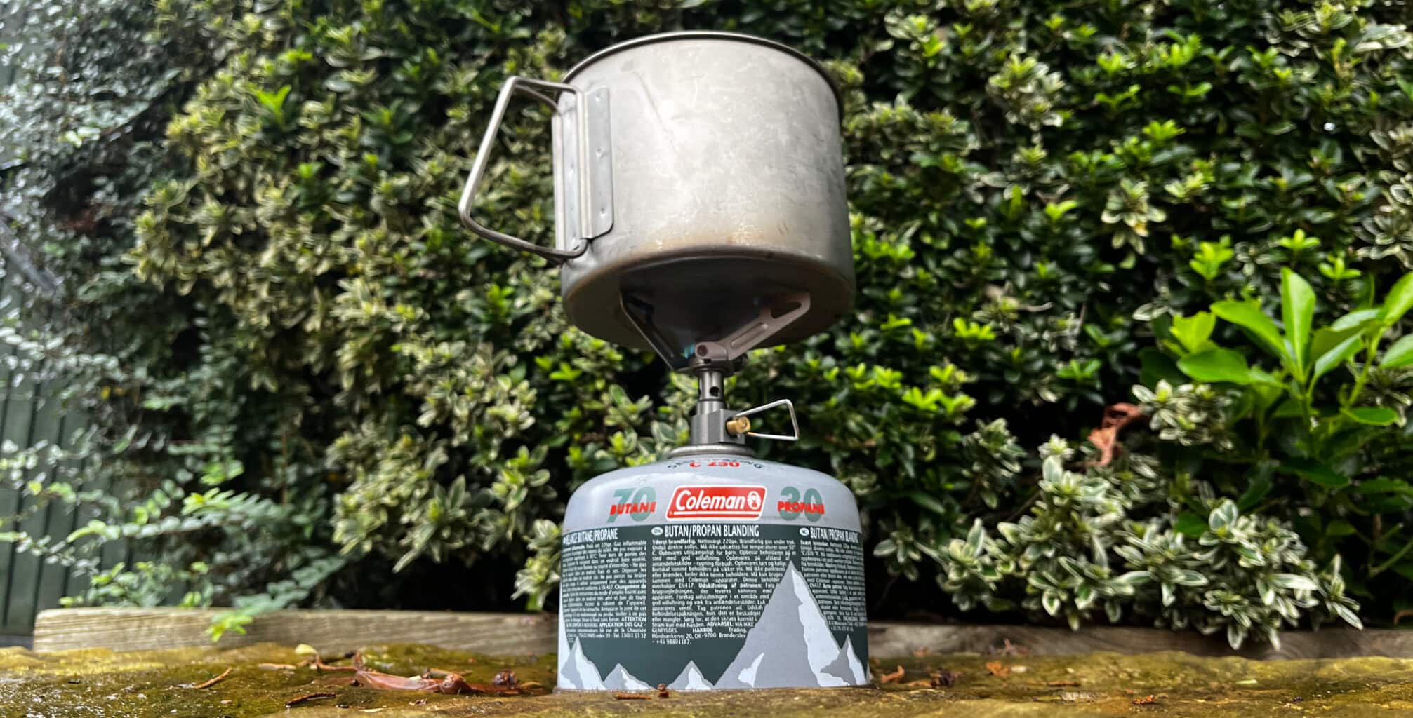 an msr titan cooking pot sitting on top of a brs-3000t camping stove