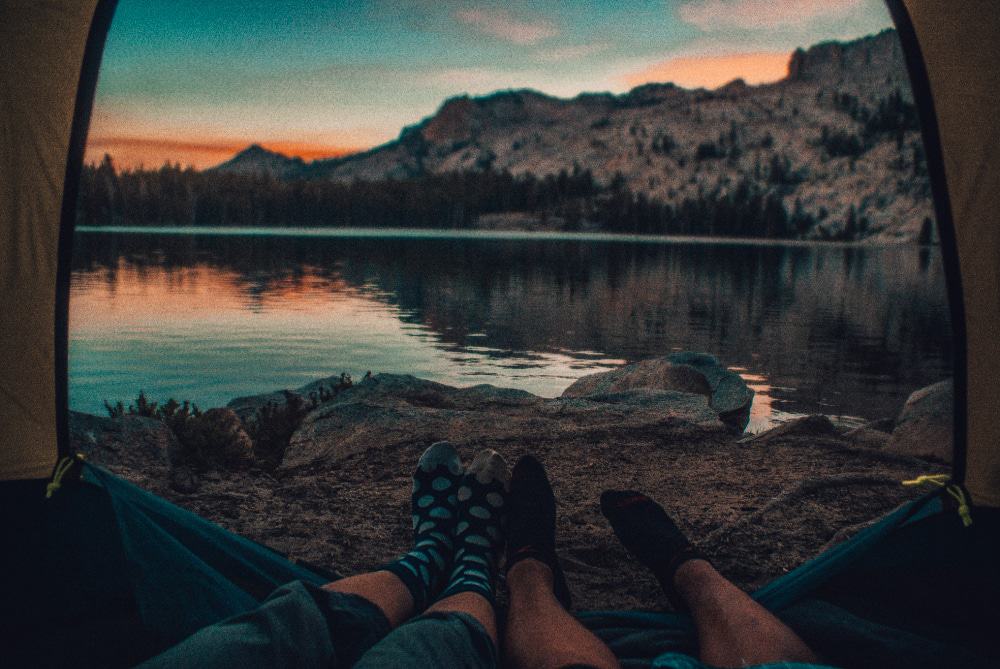 A young couple in their tent