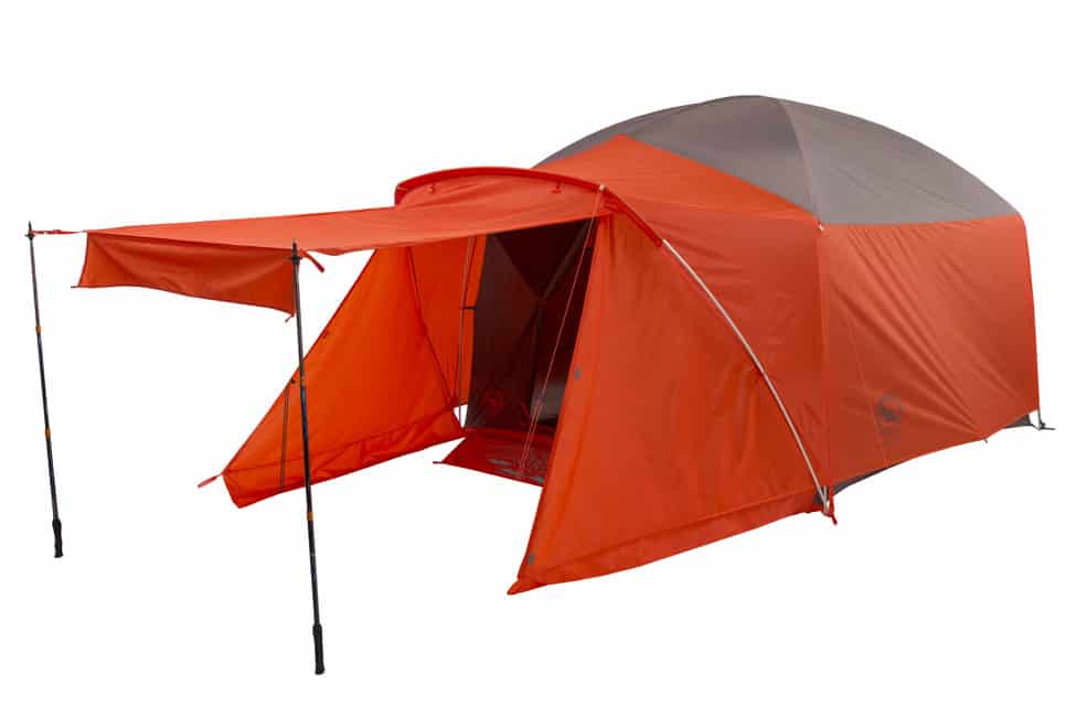 The Big Agnes 6 Person Bunkhouse Camping Tent comes with a big awning and large vestibule.