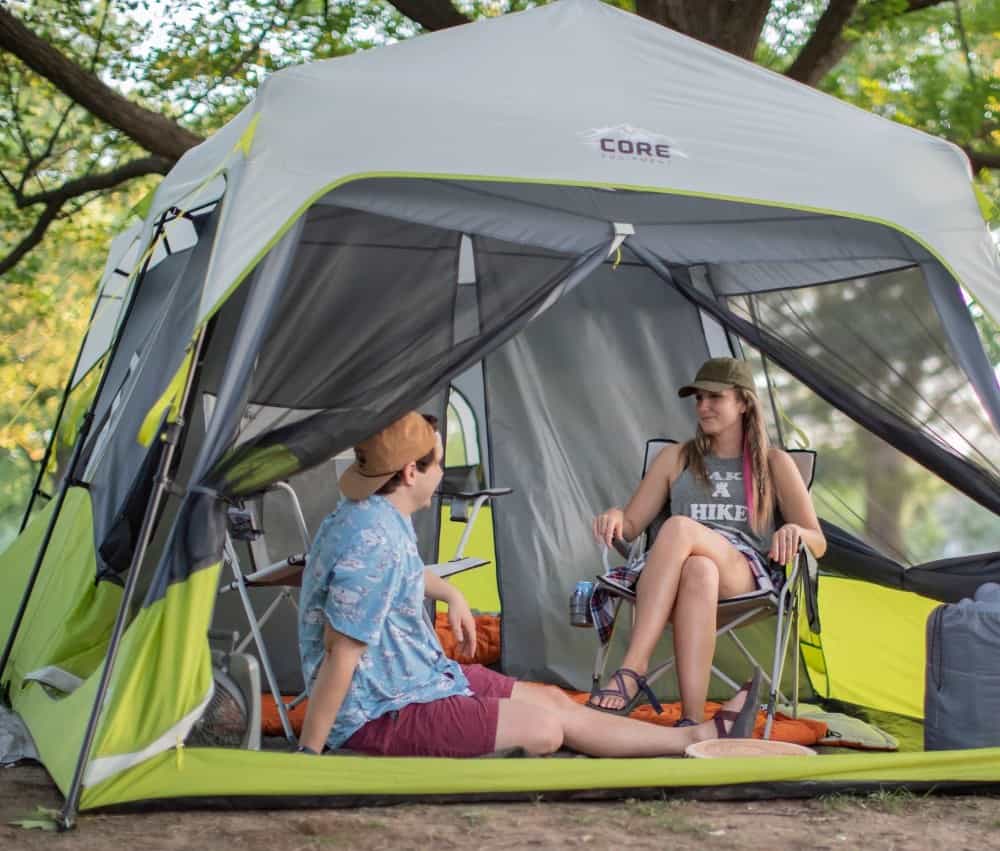 The Core Instant Cabin Tent features a mesh door for ventilation on warm summer days