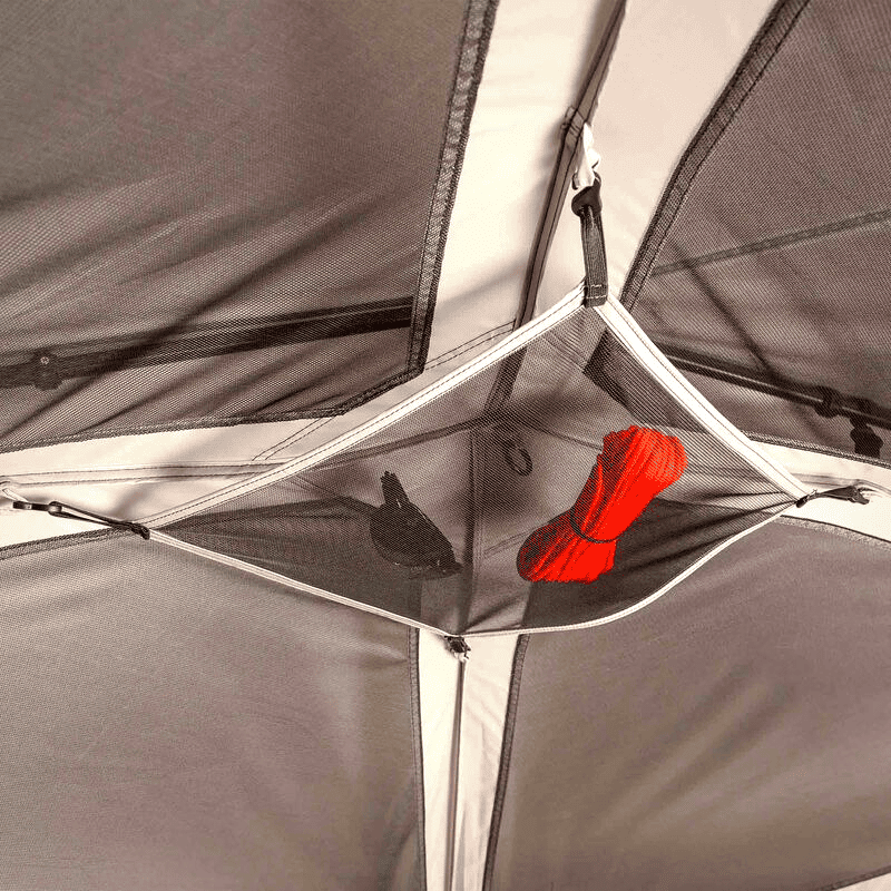 The Bushnell Shield Series instant cabin tent doesn't just come with an ac port, it also comes with a handy camping gear loft!