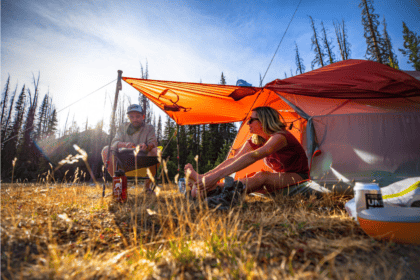 Two campers sat by their Big Agnes Copper Spur