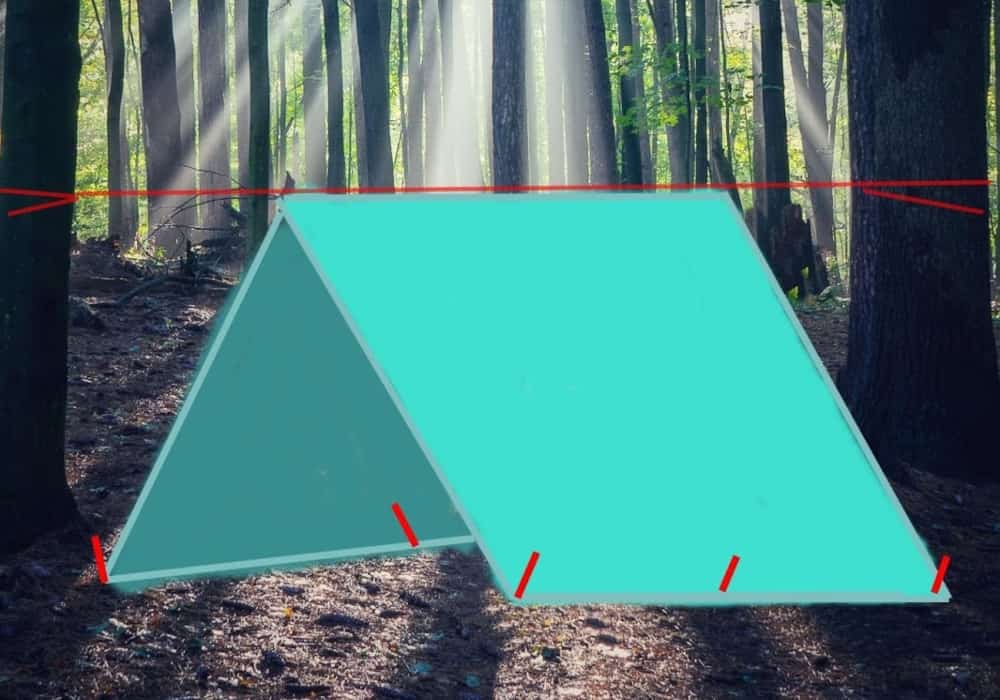 A-frame Tarp tent on a forest background.