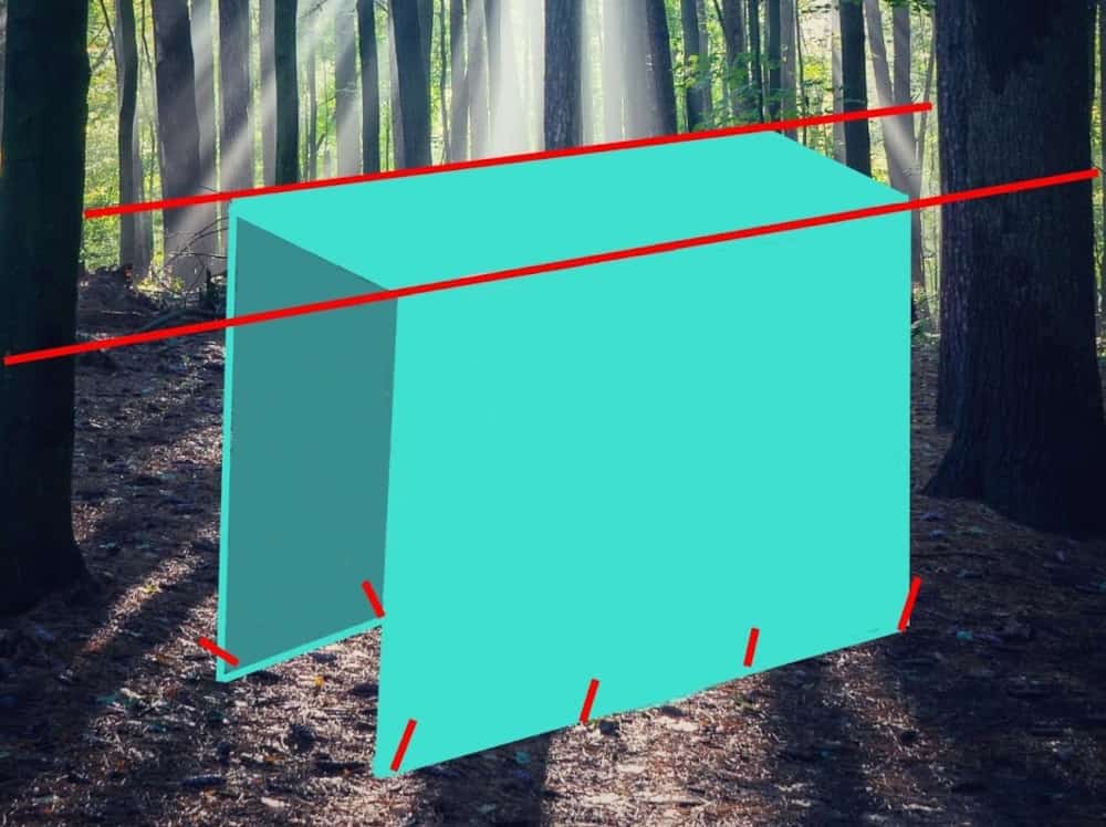 Square Arch tarp structure on a forest background.