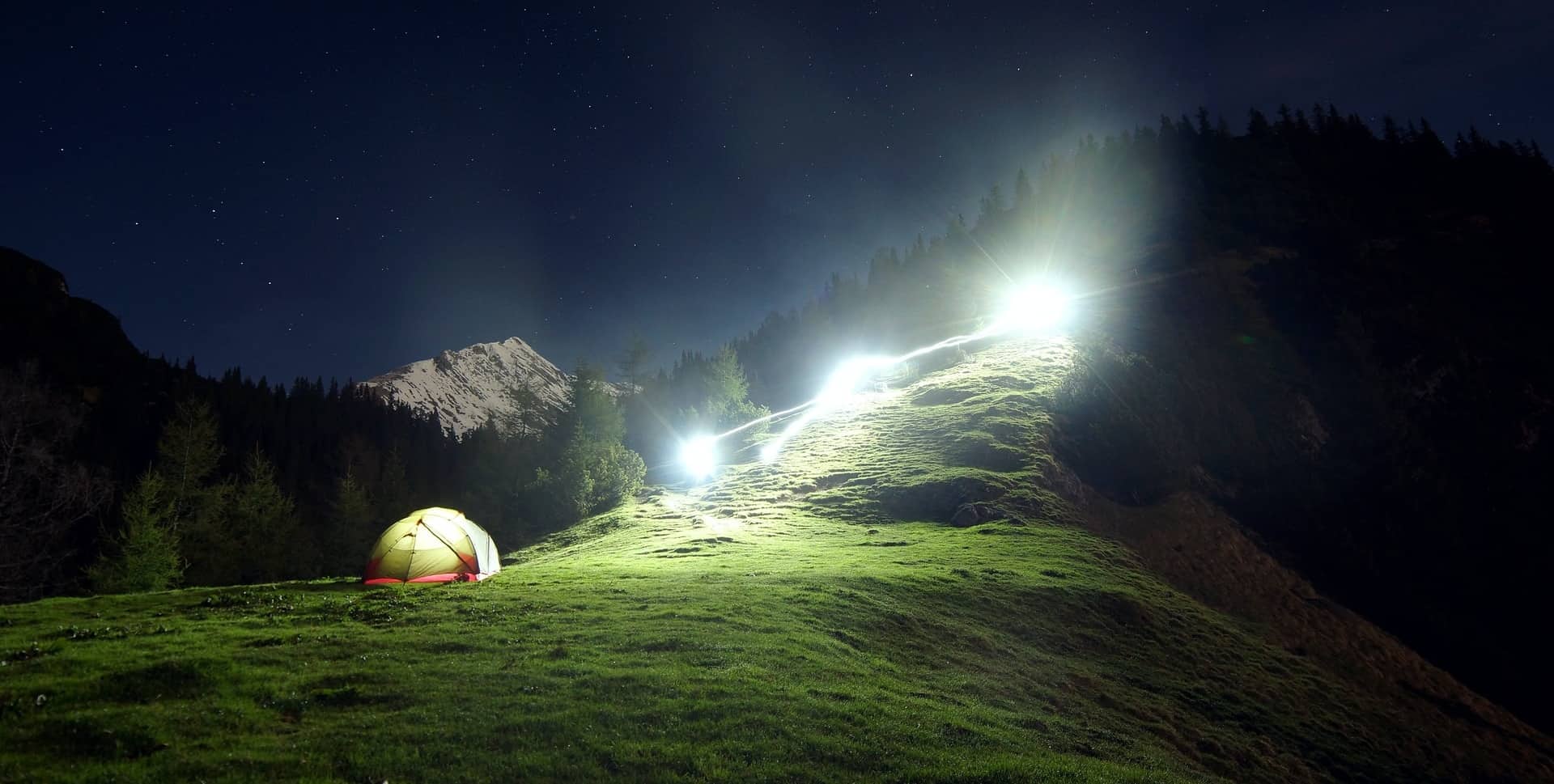 Camping Tent Setup At Night