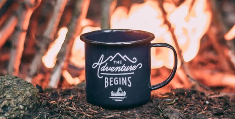 First Time Camping Adventure Mug Beside a Campfire