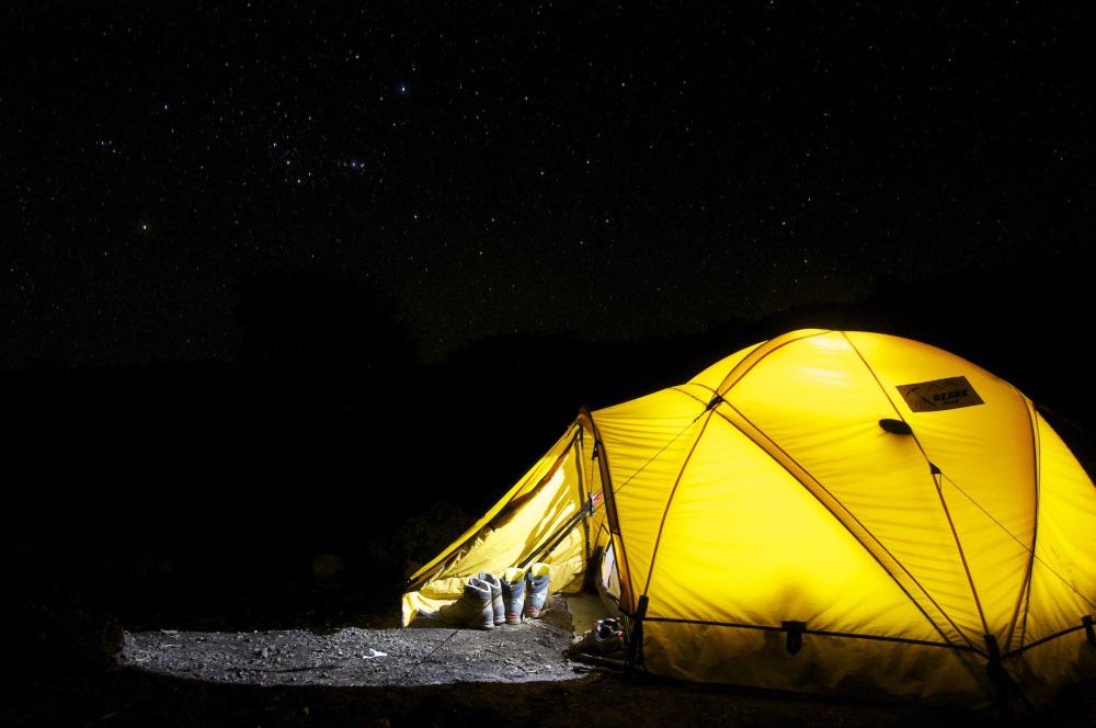 Yellow colors on tents is brighter than most other colors on tents at night