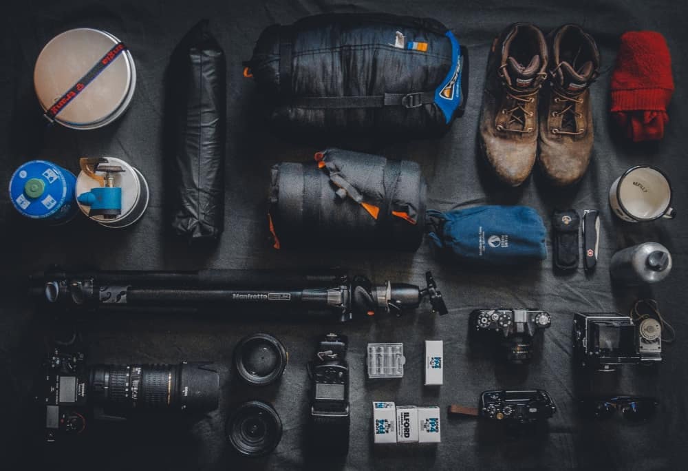 Camping Equipment Sorted On A Table