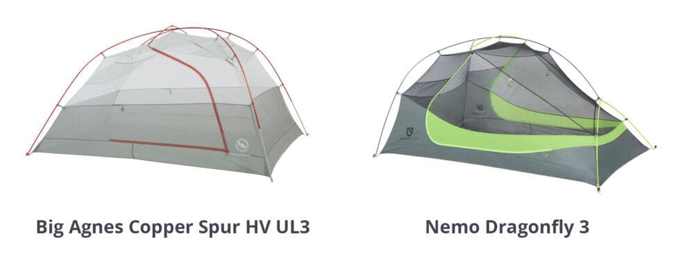 Comparison of the Nemo Dragonfly 3 person tent compared to the Big Agnes Copper Spur HV UL3 tent