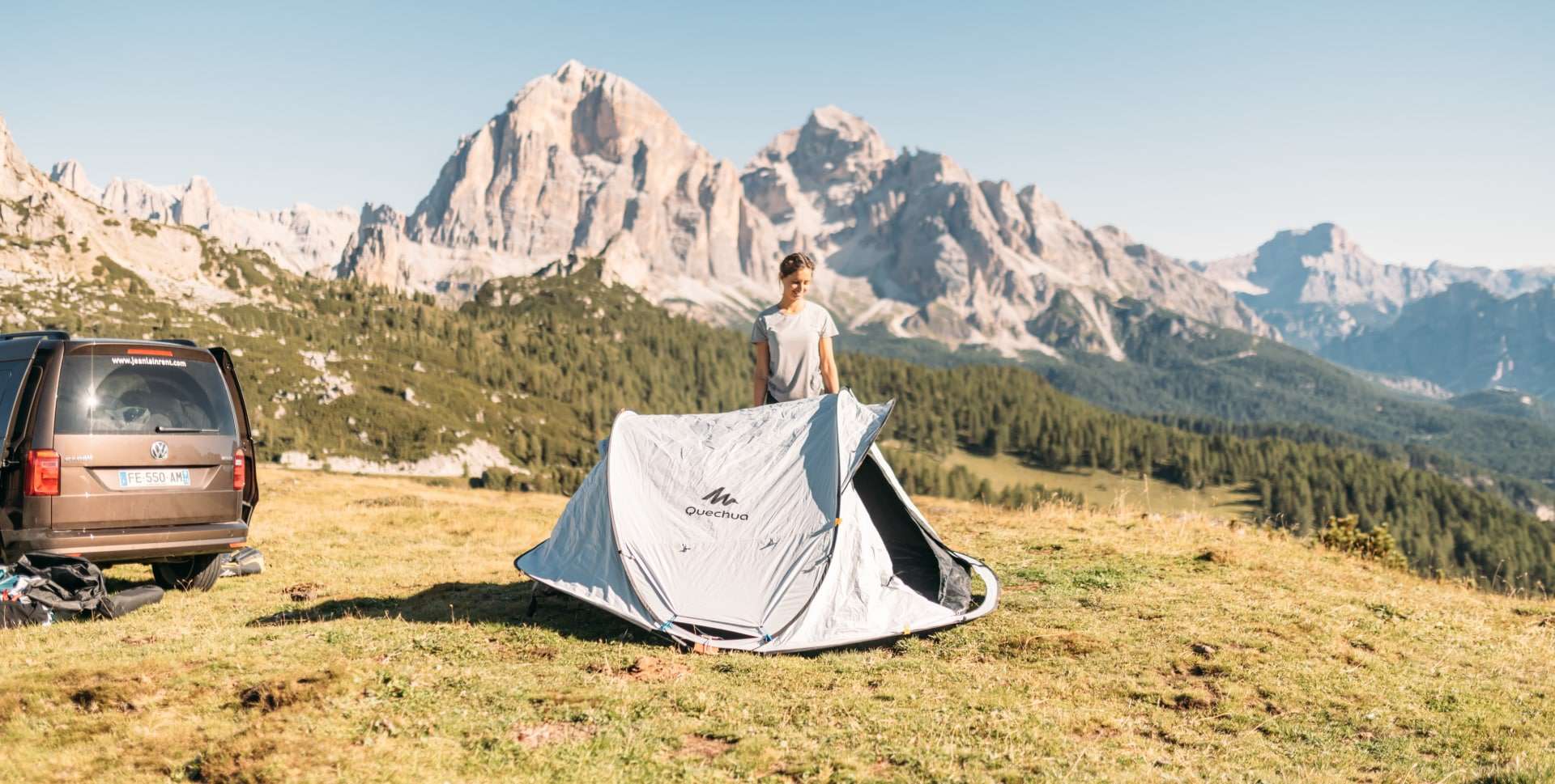 The Quechua instant tent set up for camping