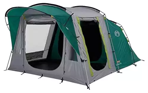 The Coleman Oak Canyon Tent is a 4 person blackout tent which comes with a great screen room for avoiding the sun during the day