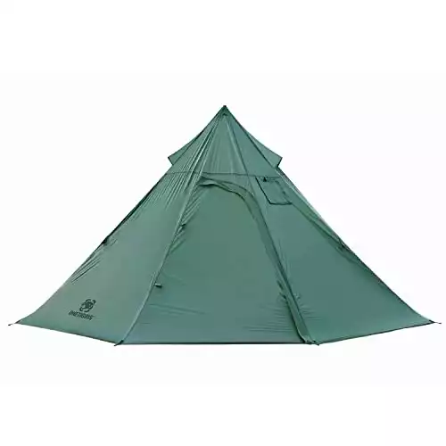 The OneTigris Iron Wall 1-3 Person Teepee Tent comes with a stove jack for a wood stove and is a top teepee for camping or backpacking