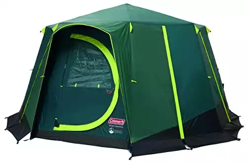 The Coleman Octagon Tent is a 6 person blackout camping tent that ensures a dark rest while you're sleeping