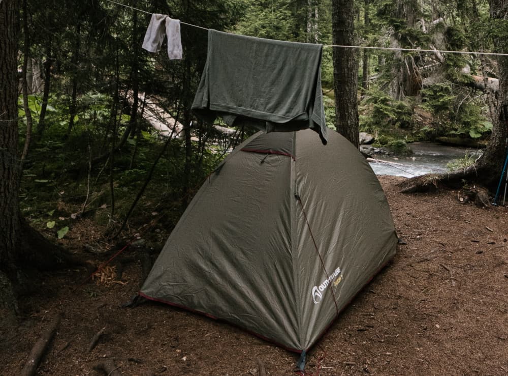 Leaving the tents foot print behind will save weight when backpacking with a tent. 