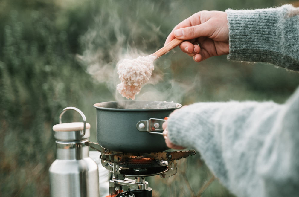 Start with easy camp food like porridge before moving onto harder recipes on the campfire.