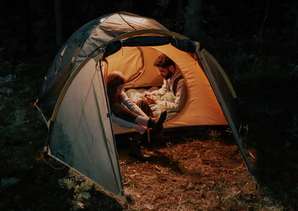 to make your tent warmer at night, put a tarp underneath it.
