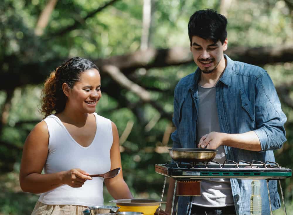 Smaller camp stoves are best suited for hiking and larger ones for long stay camping.  