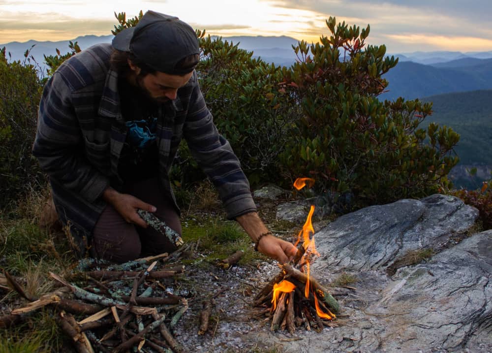 Fires started with sticks need much smaller tinder to get the fire to burn. 