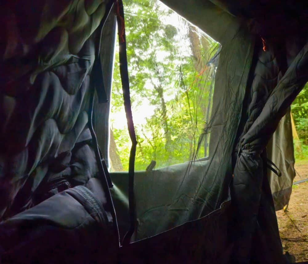 The inner tent is super comfortable like a sleeping bag and has a zippable window which opens to the outer tent window.