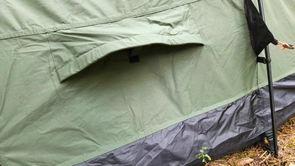 The Tri tent has smaller ventilation ports that can be propped open using the attached supports.