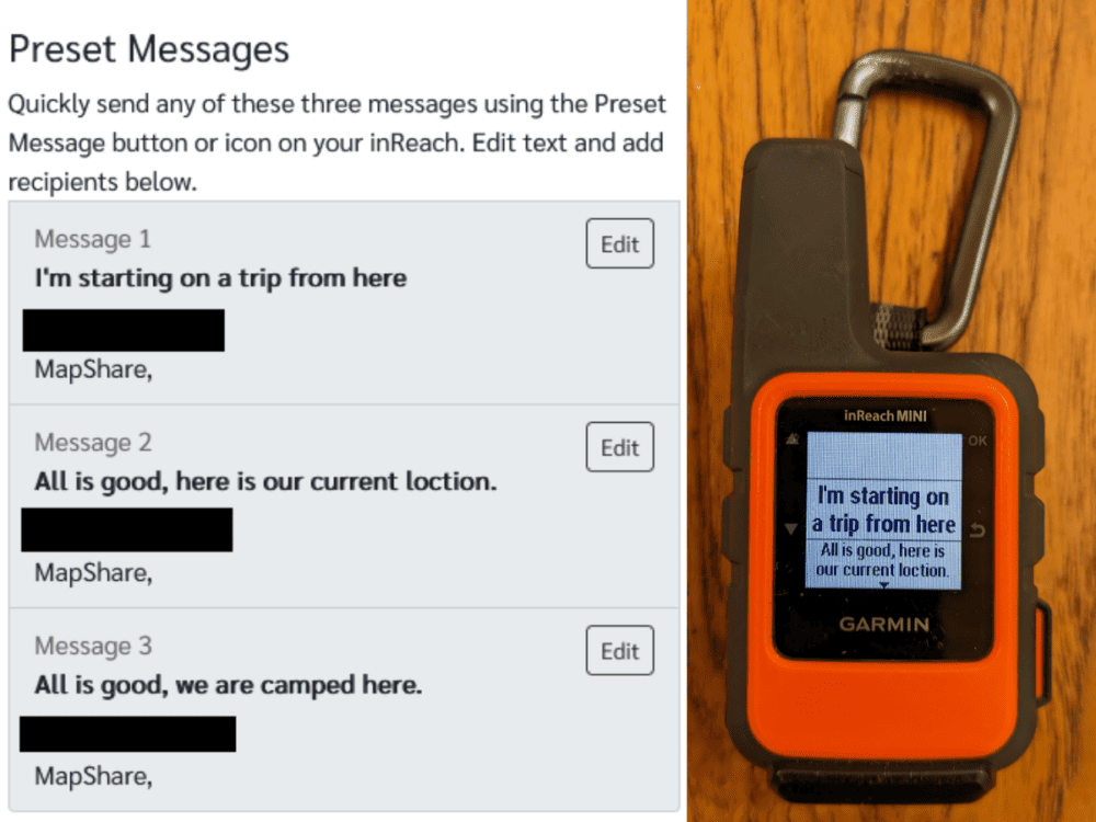 Check-in messages on the InReach